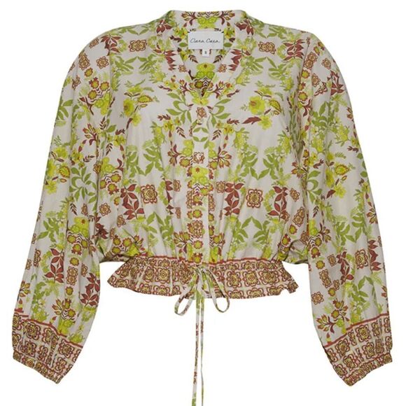 NWT Cara Cara Perrin Top Vine Floral Mint Green XS - Picture 1 of 13